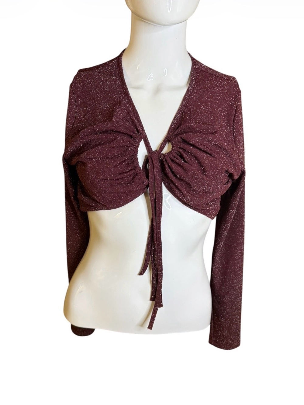 Savage X Fenty Sparkle Tie-Front Crop Top - Burgundy